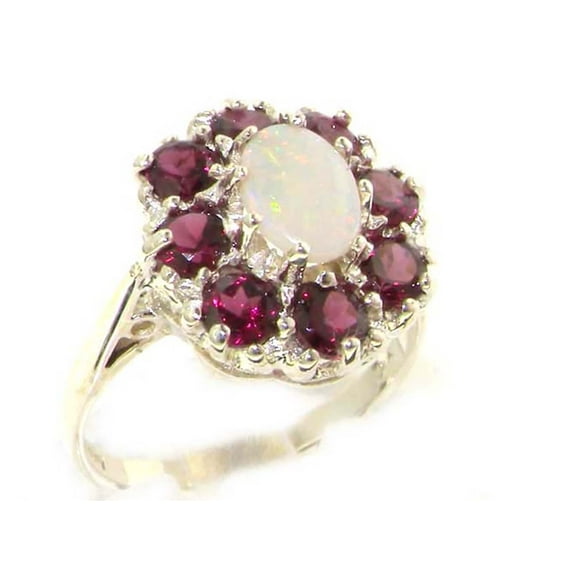 LBG 10k White Gold Real Genuine Opal and Garnet Womens Promise Ring - Size 9