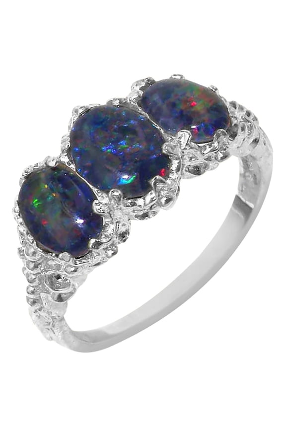LBG 10k White Gold Synthetic Opal Triplet Womens Trilogy Ring - Sizes 4 to 12 Available
