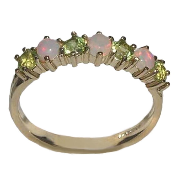 LBG 10k Yellow Gold Natural Opal & Peridot Womans Eternity Ring - Size 9.25