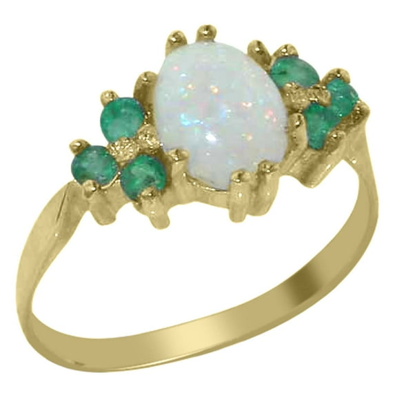 LBG 10k Yellow Gold Natural Opal and Emerald Womens Promise Ring - Size 11.5