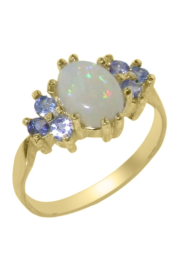 LBG 10k Yellow Gold Natural Opal and Tanzanite Womens Promise Ring - Size 7.5
