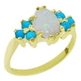 thumbnail image 1 of LBG 10k Yellow Gold Natural Opal and Turquoise Womens Anniversary Ring - Size 6.25, 1 of 1