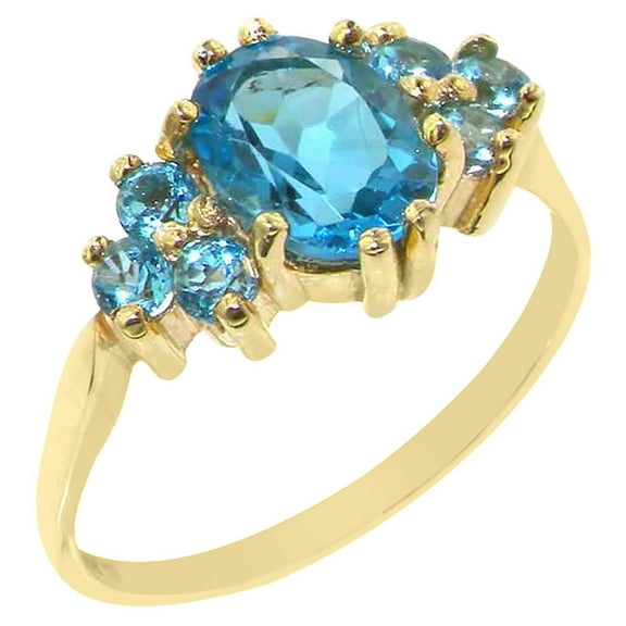 LBG 10k Yellow Gold Real Genuine Blue Topaz Womens Band Ring - Size 10