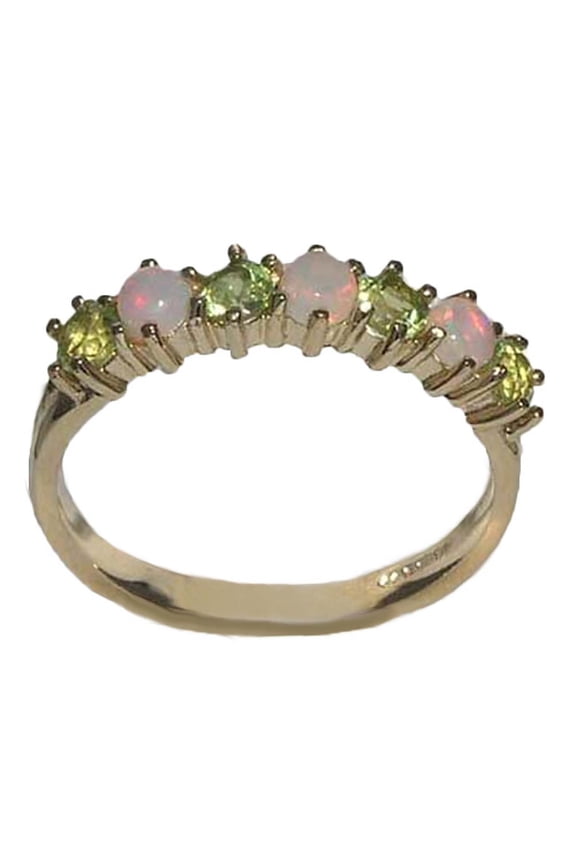 LBG 10k Yellow Gold Real Genuine Opal & Peridot Womens Promise Ring - Size 9