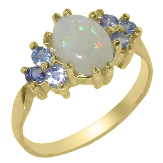 LBG 10k Yellow Gold Real Genuine Opal and Tanzanite Womens Anniversary Ring - Size 8