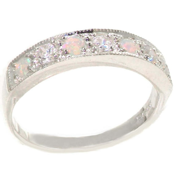 LBG 14K White Gold Womens Cubic Zirconia CZ & Opal Eternity Ring - Size 10.5 - Sizes 4 to 12 Available