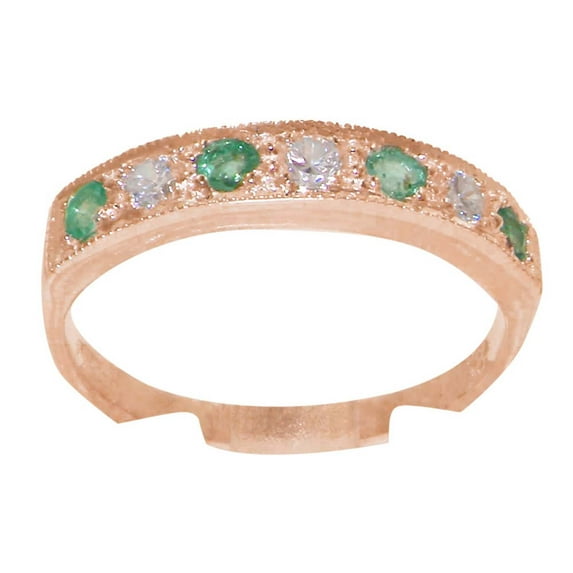 LBG 14k Rose Gold Natural Diamond & Emerald Womens Eternity Ring - 9 (0.16 cttw, H-I Color, I2-I3 Clarity)