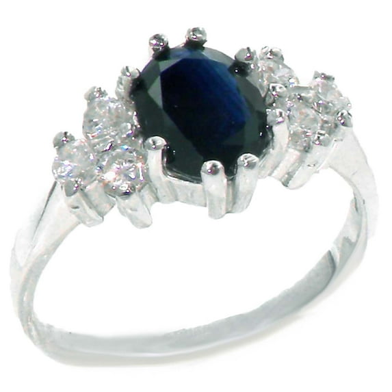 LBG 14k White Gold Cubic Zirconia and Natural Sapphire Womens Anniversary Ring - Size 6.25