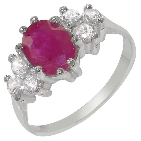 LBG 14k White Gold Cubic Zirconia and Real Genuine Ruby Womens Promise Ring - Size 9