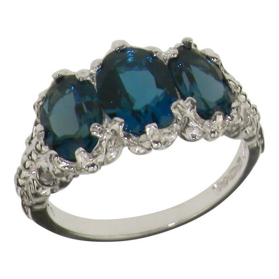 LBG 14k White Gold Natural Blue Topaz Vintage Anniversary Ring - Size 8.5