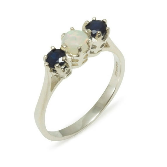 LBG 14k White Gold Natural Opal & Sapphire Womens Anniversary Ring - Size 4.75