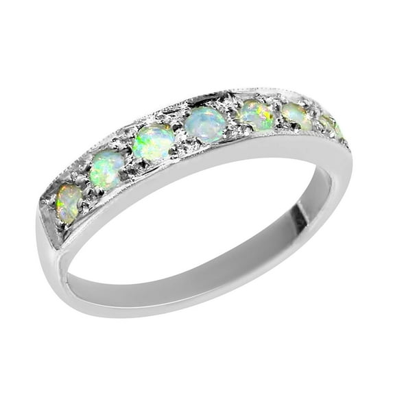 LBG 14k White Gold Natural Opal Womens Band Ring - Sizes 4 to 12 Available