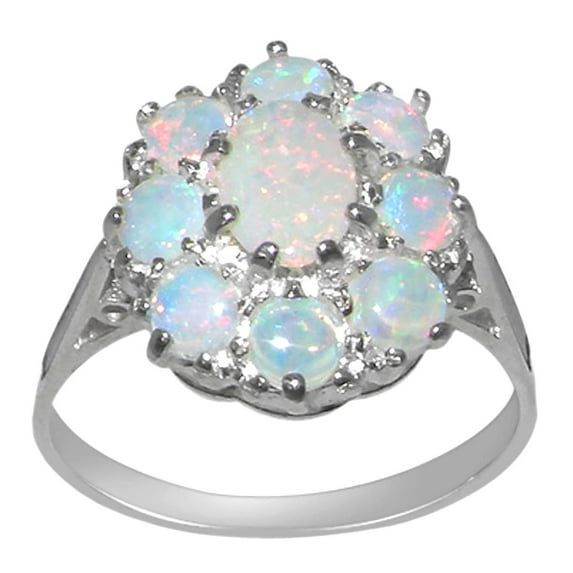 LBG 14k White Gold Natural Opal Womens Cluster Ring - Size 6.75