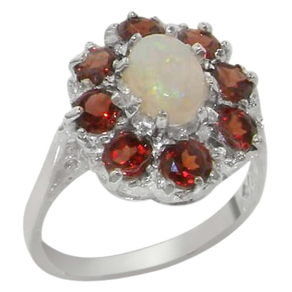 LBG 14k White Gold Natural Opal and Garnet Womens Anniversary Ring - Size 10.25