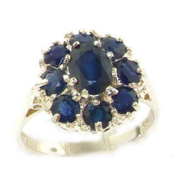 LBG 14k White Gold Natural Sapphire Womens Cluster Ring - Size 7.75