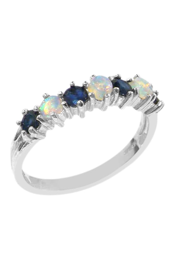 LBG 14k White Gold Real Genuine Opal & Sapphire Womens Promise Ring - Size 9
