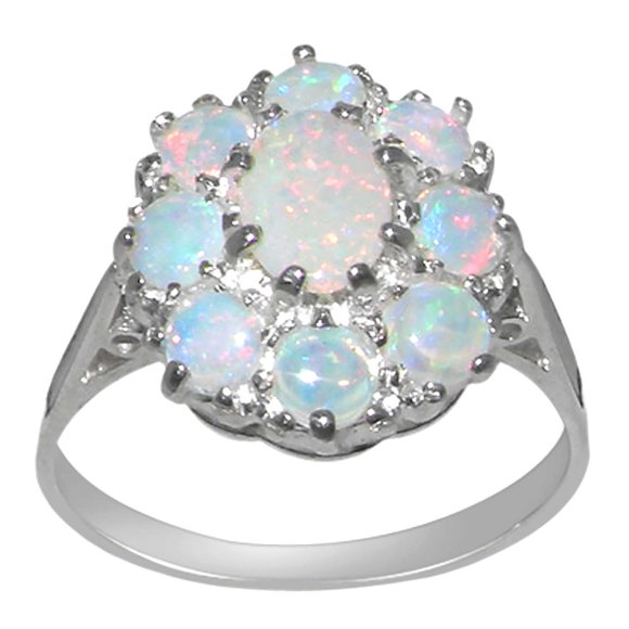 LBG 14k White Gold Real Genuine Opal Womens Band Ring - Size 10