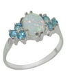 thumbnail image 1 of LBG 14k White Gold Real Genuine Opal and Blue Topaz Womens Band Ring - Size 7, 1 of 5
