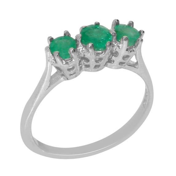 LBG 14k White GoldWomens Ring Natural Emerald Anniversary Ring - Size 7.5