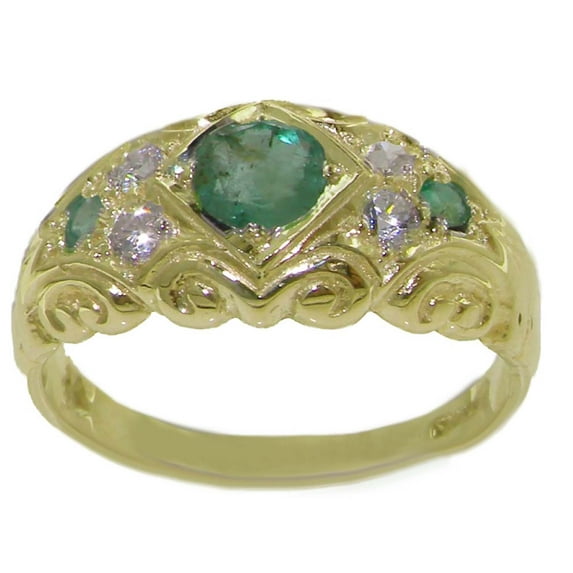 LBG 14k Yellow Gold Cubic Zirconia and Natural Emerald Womens Band Ring - Size 6.75