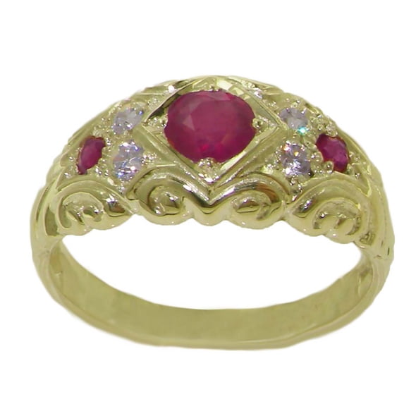 LBG 14k Yellow Gold Cubic Zirconia and Natural Ruby Womens Anniversary Ring - Size 4.25