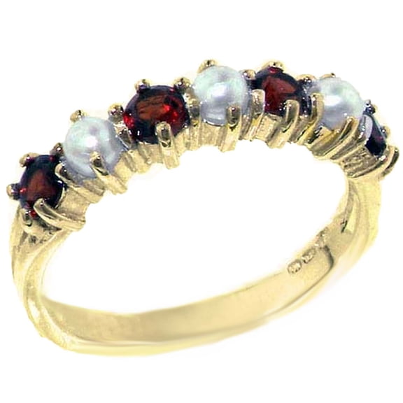 LBG 14k Yellow Gold Cultured Pearl & Garnet Womans Eternity Band Ring - Size 10