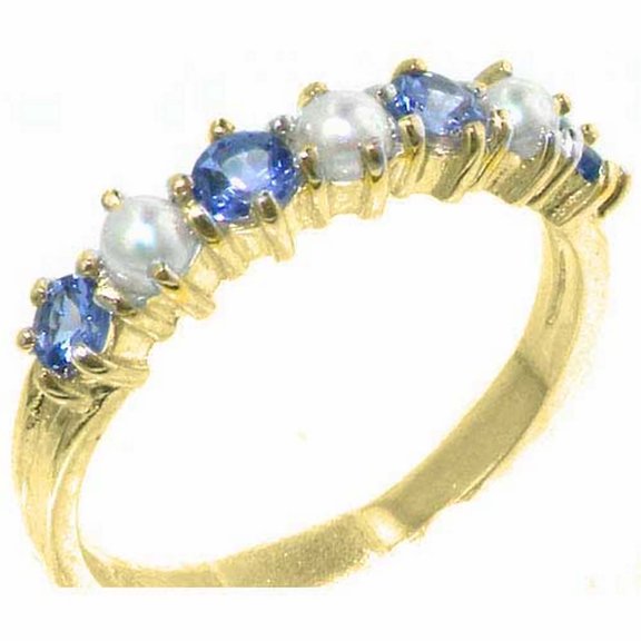LBG 14k Yellow Gold Cultured Pearl & Tanzanite Womens Promise Ring - Size 9