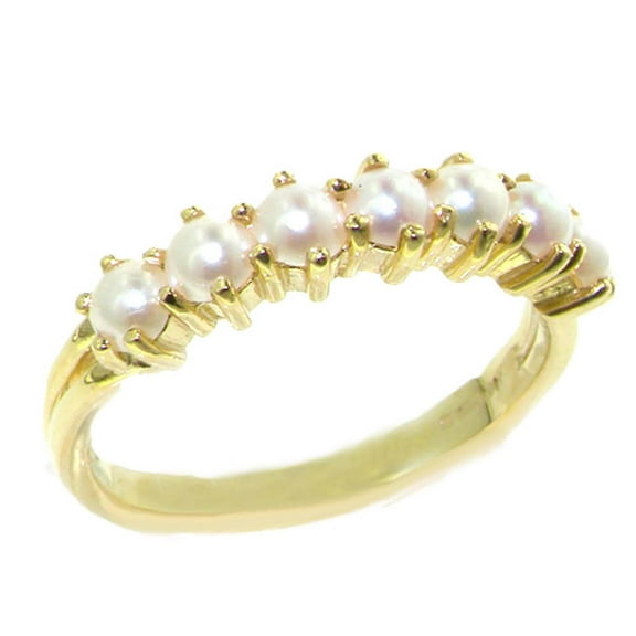 LBG 14k Yellow Gold Cultured Pearl Womens Eternity Ring - Size 5