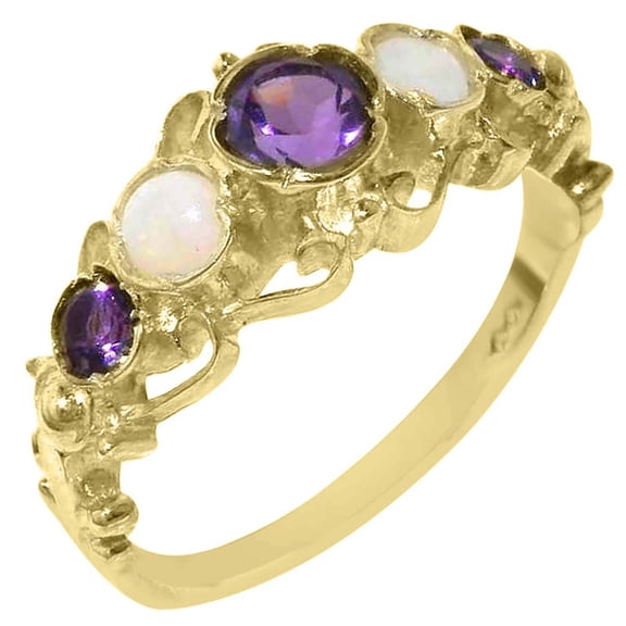 LBG 14k Yellow Gold Natural Amethyst and Opal Womens Band Ring - Size 11.75
