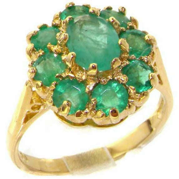 LBG 14k Yellow Gold Natural Emerald Womens Cluster Ring - Size 10.75