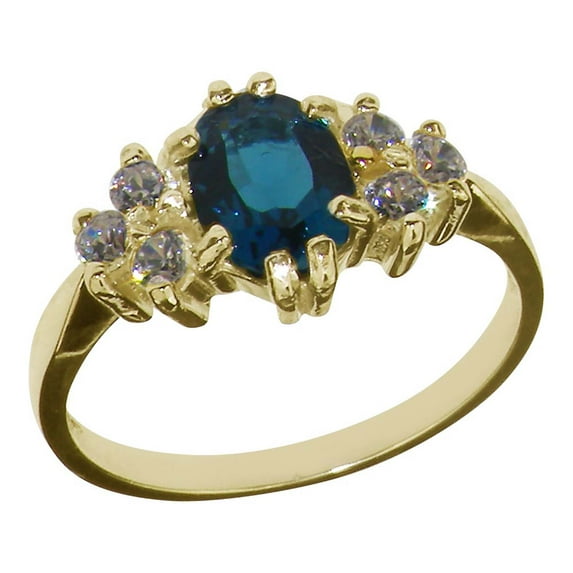LBG 14k Yellow Gold Natural London Blue Topaz & Diamond Womens Cluster Ring (0.32 cttw, H-I Color, I2-I3 Clarity)