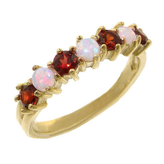 LBG 14k Yellow Gold Natural Opal & Garnet Womans Eternity Ring - Size 10.75