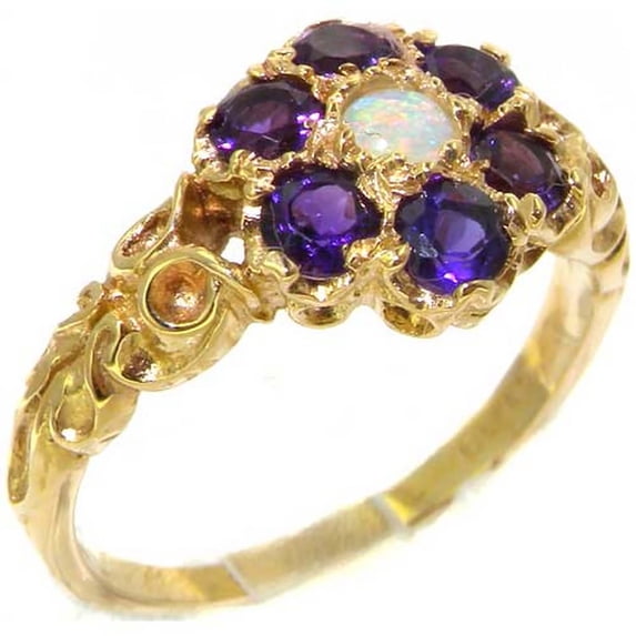 LBG 14k Yellow Gold Natural Opal and Amethyst Womens Promise Ring - Size 5.5