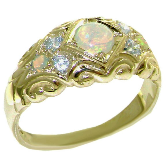 LBG 14k Yellow Gold Natural Opal and Diamond Womens Band Ring (0.16 cttw, H-I Color, I2-I3 Clarity) - size 10