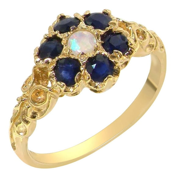 LBG 14k Yellow Gold Natural Opal and Sapphire Womens Anniversary Ring - Size 10.25