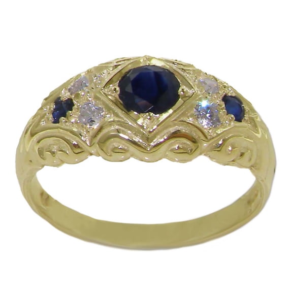 LBG 14k Yellow Gold Natural Sapphire and Diamonds Womens Band Ring (0.16 cttw, H-I Color, I2-I3 Clarity) - size 11.25