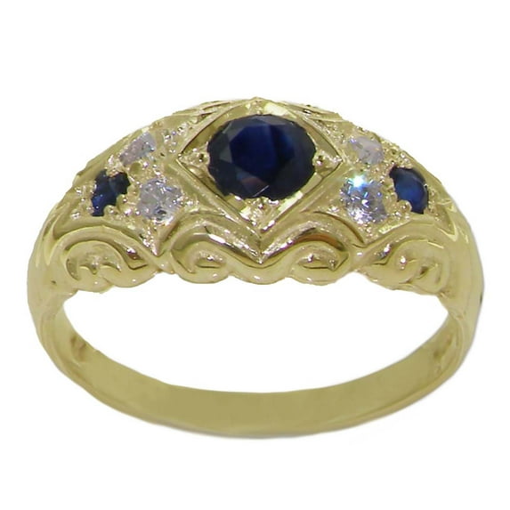 LBG 14k Yellow Gold Natural Sapphire and Diamonds Womens Band Ring (0.16 cttw, H-I Color, I2-I3 Clarity) - size 5.75