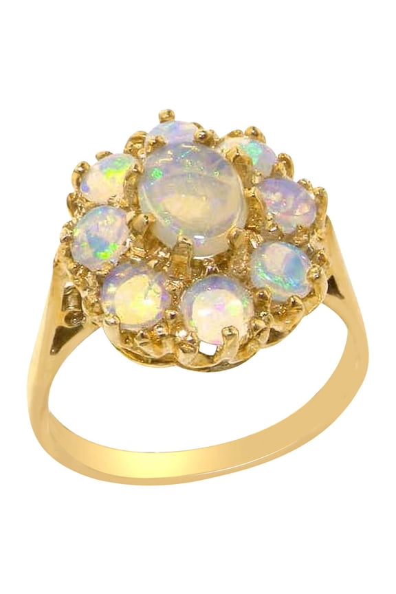 LBG 14k Yellow Gold Real Genuine Opal Womens Cluster Ring - Size 11