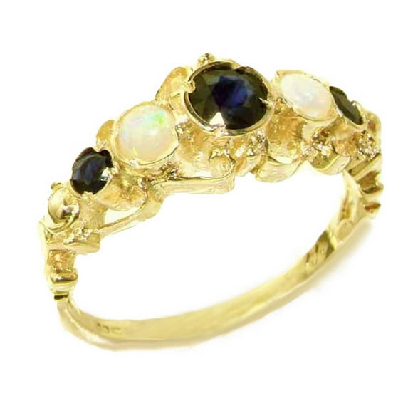 LBG 14k Yellow Gold Real Genuine Sapphire and Opal Womens Anniversary Ring - Size 8