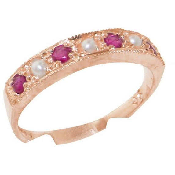 LBG 18k Rose Gold Cultured Pearl & Ruby Womens Eternity Ring - 9.75 - Sizes 4 to 12 Available