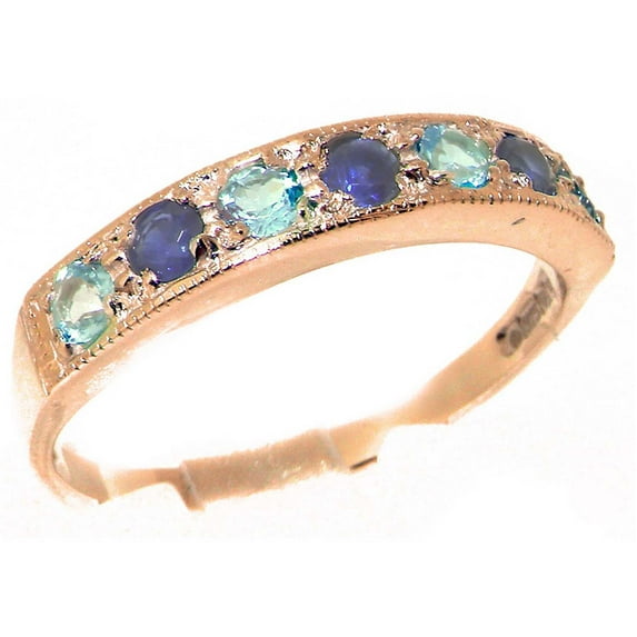 LBG 18k Rose Gold Natural Sapphire & Blue Topaz Womens Eternity Ring - 10.5 - Sizes 4 to 12 Available