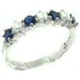 thumbnail image 1 of LBG 18k White Gold Cultured Pearl & Sapphire Womans Eternity Band Ring - Size 10, 1 of 6