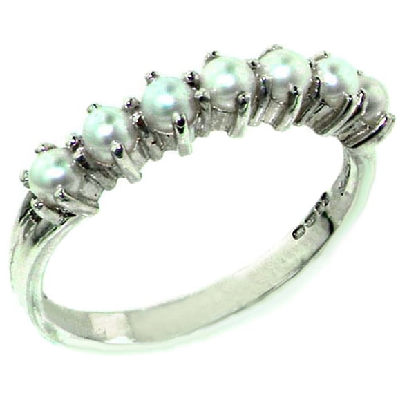LBG 18k White Gold Cultured Pearl Womens Eternity Ring - Size 4.75