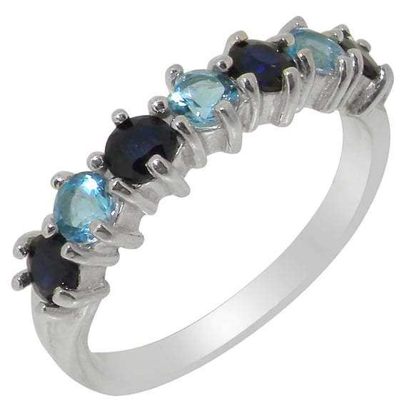 LBG 18k White Gold Natural Blue Topaz & Sapphire Womens Eternity Ring - Size 9.5