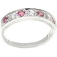thumbnail image 1 of LBG 18k White Gold Natural Diamond and Pink Tourmaline Womens Band Ring (0.18 cttw, H-I Color, I2-I3 Clarity), 1 of 5