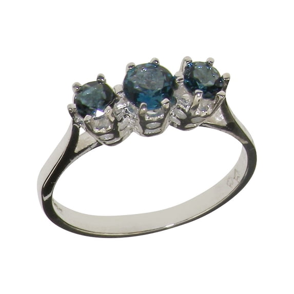 LBG 18k White Gold Natural London Blue Topaz Womens Promise Ring - Size 10.75