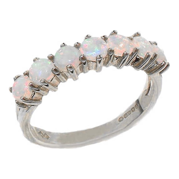 LBG 18k White Gold Natural Opal Womans Eternity Ring - Size 10.25