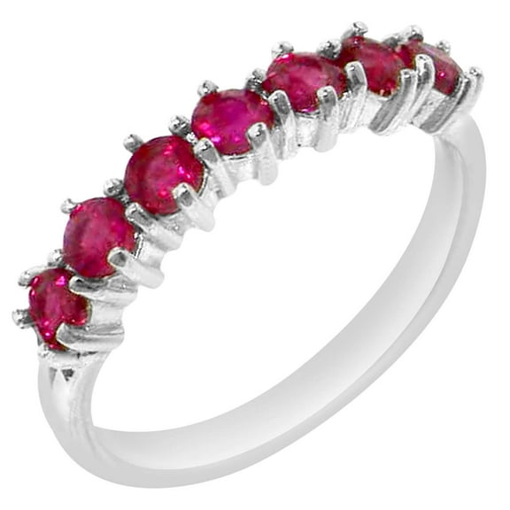 LBG 18k White Gold Natural Ruby Womens Eternity Promise Ring - Size 7.5