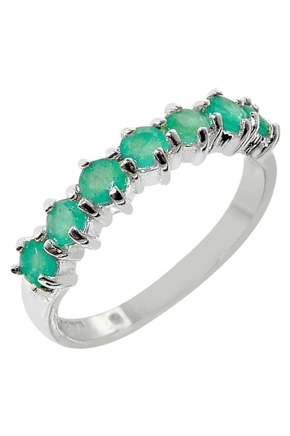 LBG 18k White Gold Real Genuine Emerald Womans Eternity Engagement Ring - Size 6