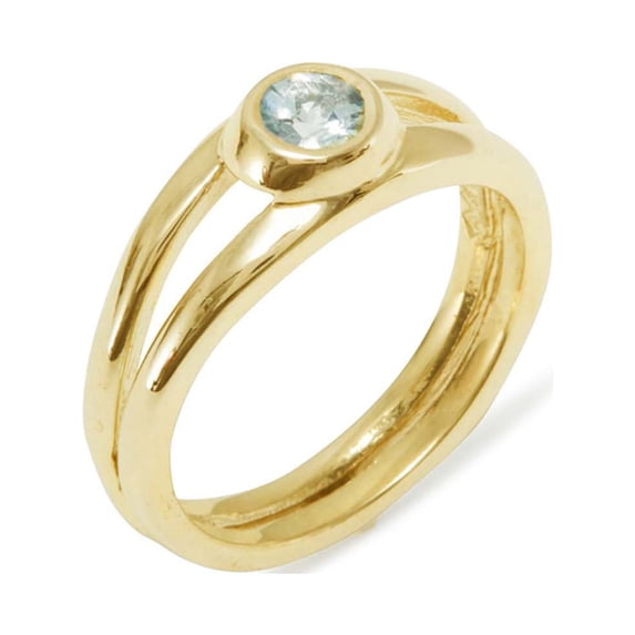 LBG 375 9k Yellow Gold Natural Aquamarine Womens Solitaire Band Ring - Size 6.75